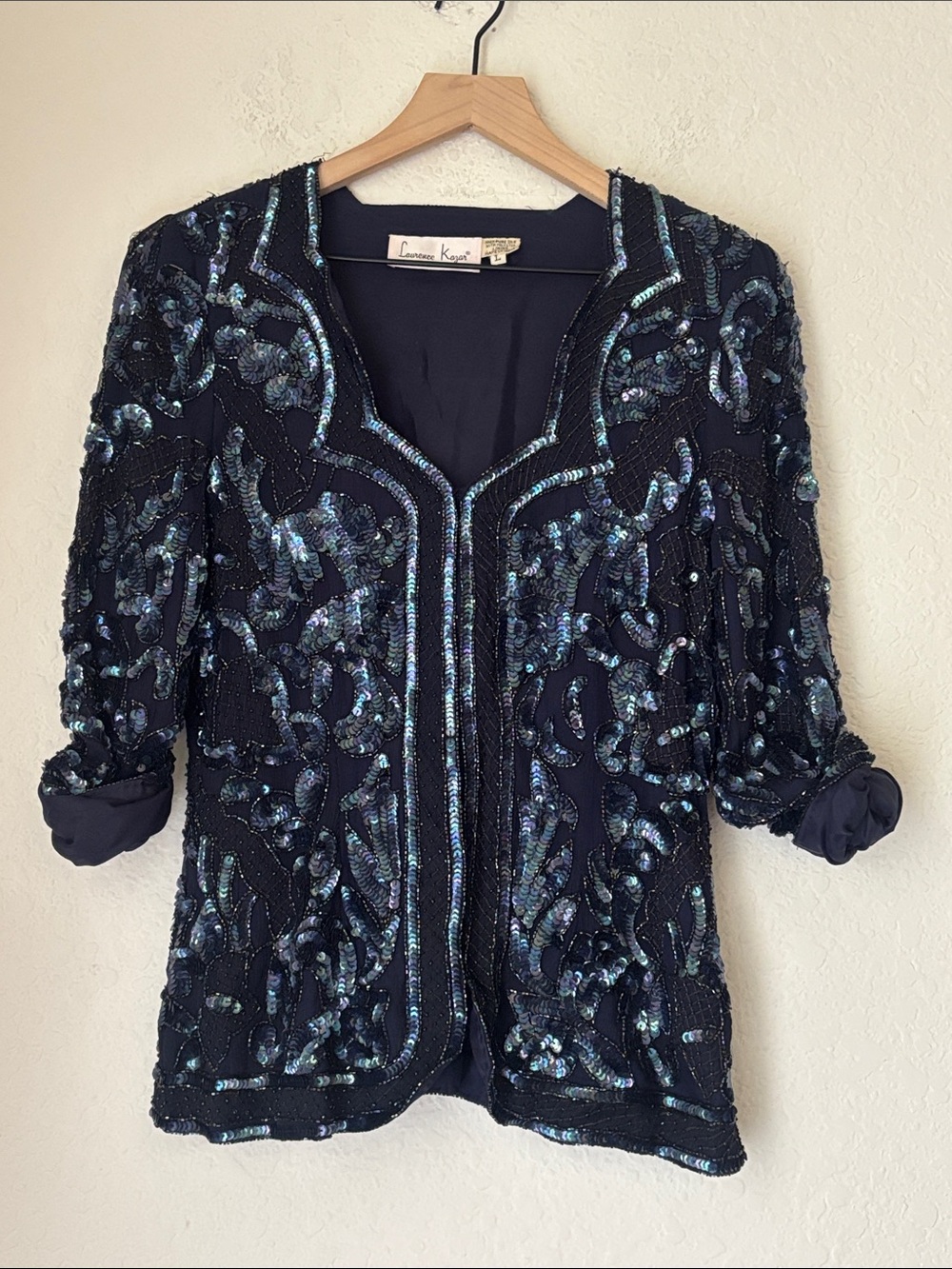Vintage Laurence Kazar Iridescent Navy Beaded shirt jacket